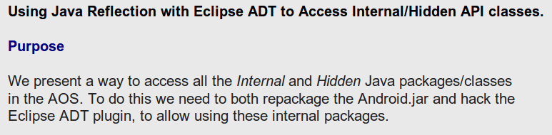 Using Internal/Hidden Classes of the Android API