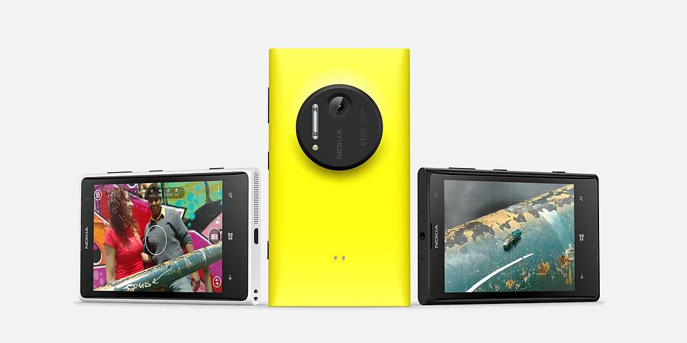 A screenshot of the Nokia Lumia 1020 showing the front display and the back camera