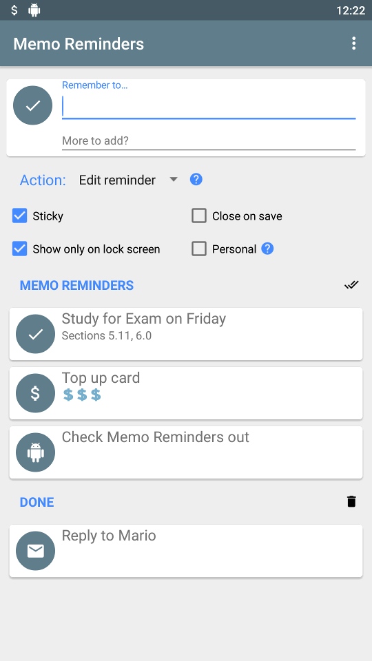 Notification Memos & Action Shortcuts Using Memo Reminders