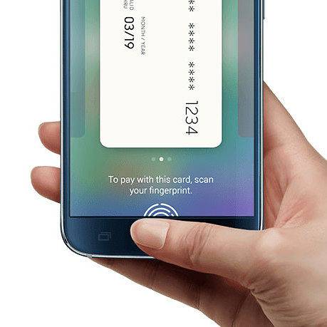 Samsung smartphone with fingerprint getting authenticated for card payment