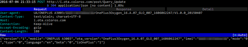 Note the (Redacted) IMEI Included in the HTTP POST Request