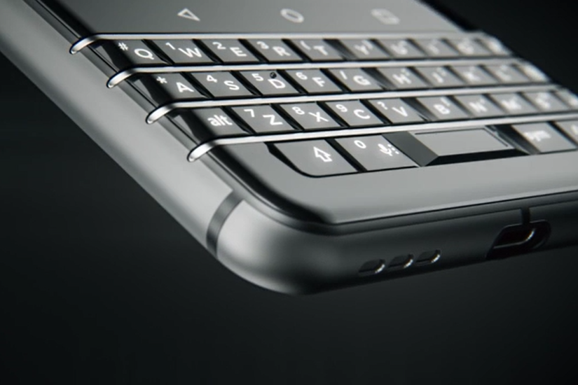 closeup of the physical keyboard on a blackberry smartphone
