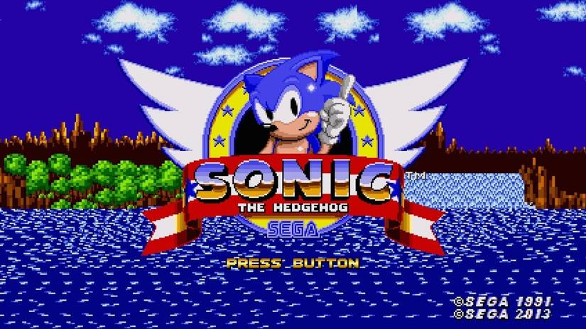 Title screen for Sonic the Hedgehog on Sega Genesis.
