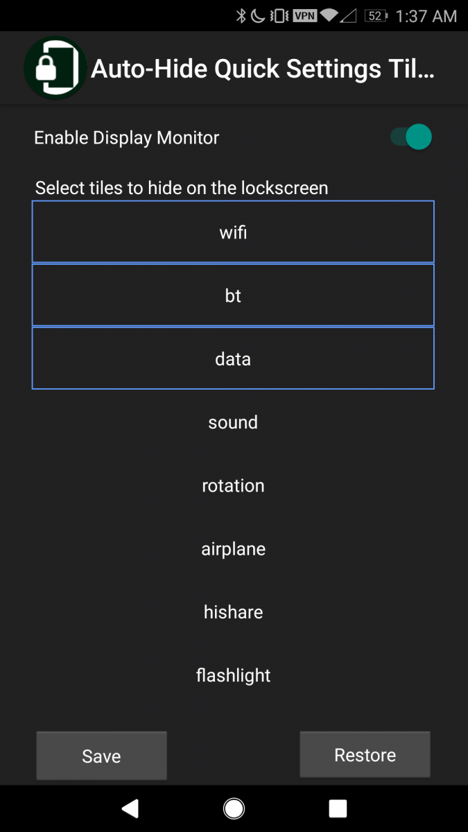 Hide Quick Settings Tiles Lock Screen