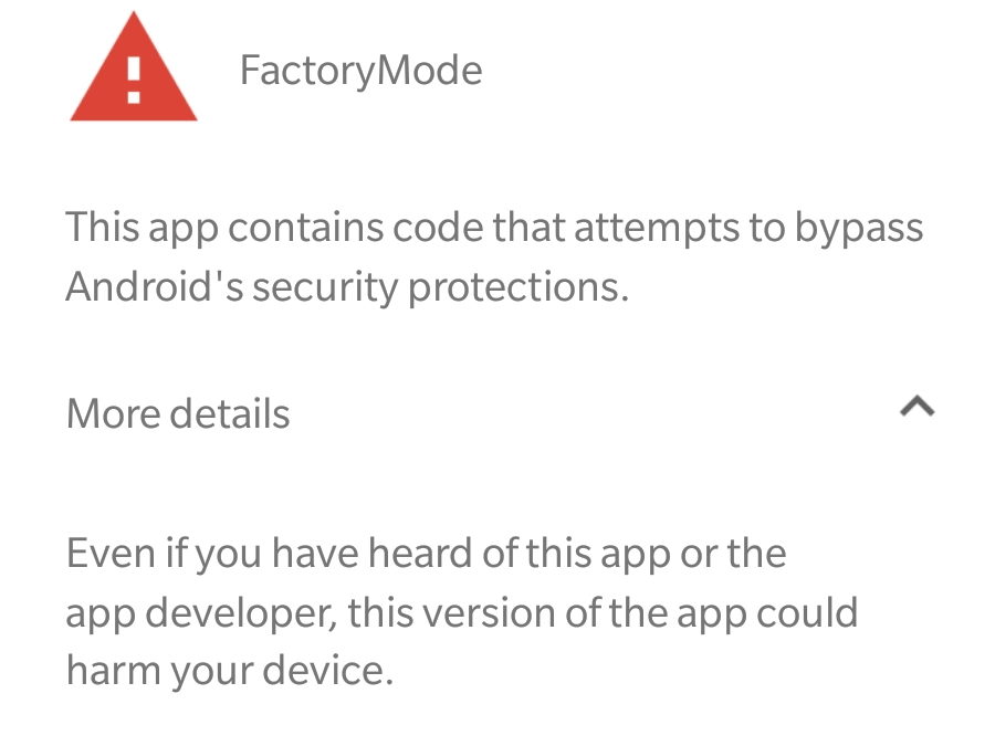 OnePlus 3 FactoryMode warning from Play Protect on OxygenOS 5.0.1