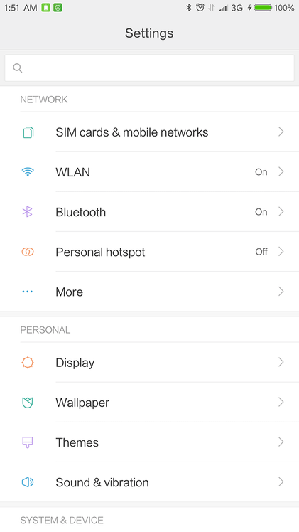Xiaomi Mi Note 2 Settings Menu 1 of 3