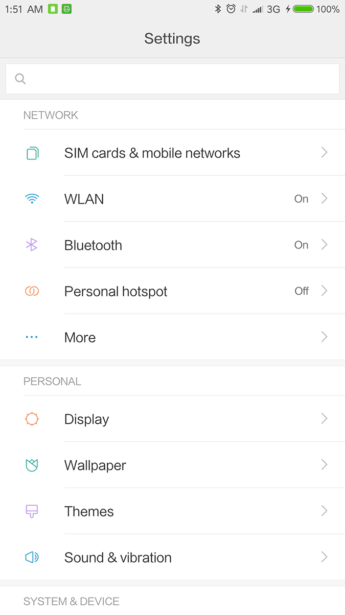 Xiaomi Mi Note 2 Settings Menu 1 of 3