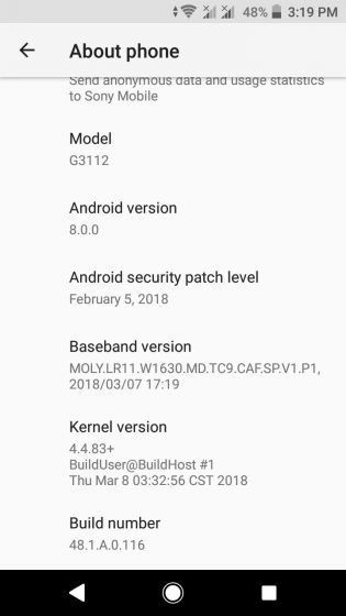 Sony Xperia XA1 Android Oreo Update