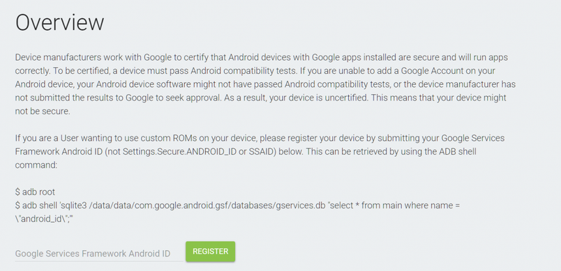 Uncertified Device Registration Page
