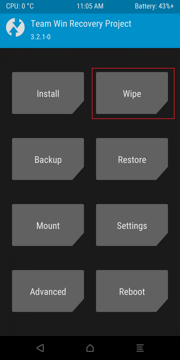 TWRP Main Screen