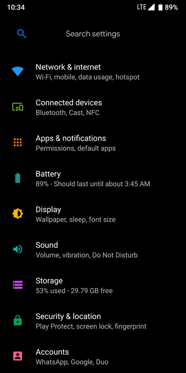Android P Dark Custom Theme