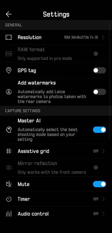 Huawei P20 Pro Camera App Settings