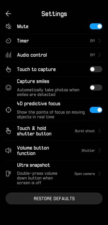 Huawei P20 Pro Camera App Settings