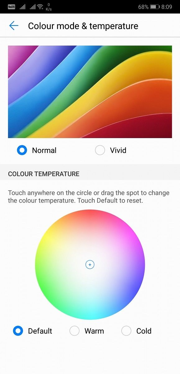 Huawei P20 Pro Display Color Mode and Temperature