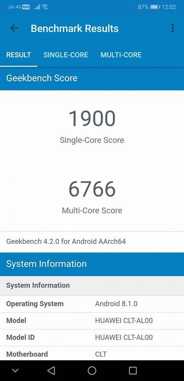 Huawei P20 Pro Geekbench Benchmark