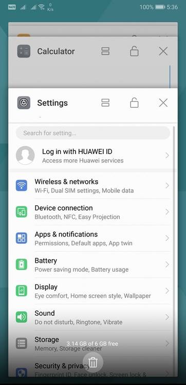Huawei P20 Pro Recents Menu