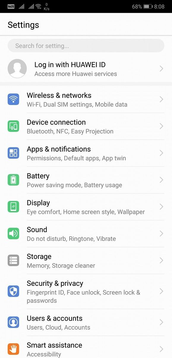 Huawei P20 Pro Settings App