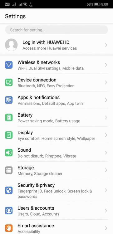Huawei P20 Pro Settings App