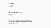 Xiaomi Mi A1 Android 8.1 Oreo