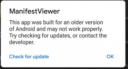 Android Q warn apps targeting Android Lollipop or earlier