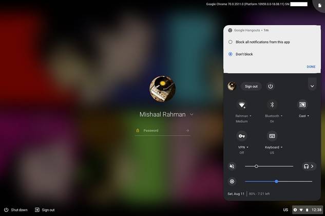 Chrome OS Lock Screen notifications
