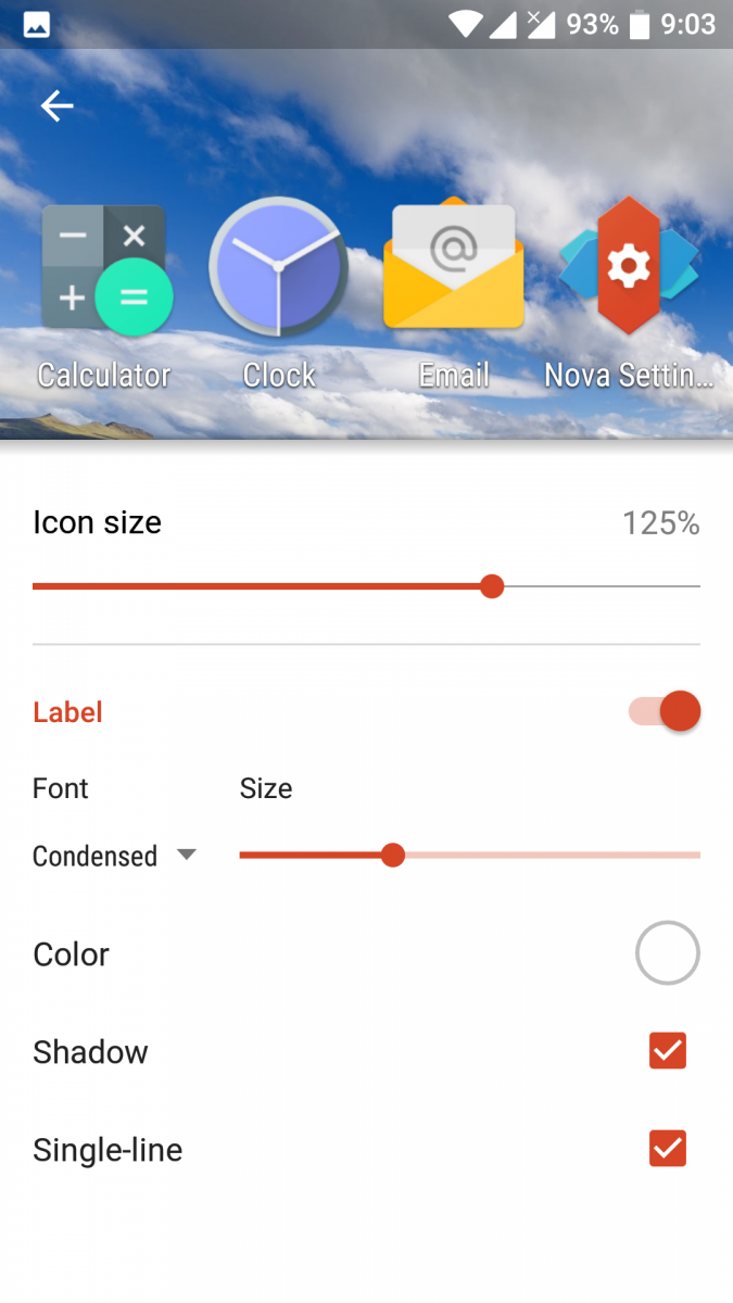 Nova Launcher icon size resizing