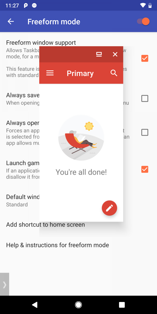 Freeform window on Android Pie
