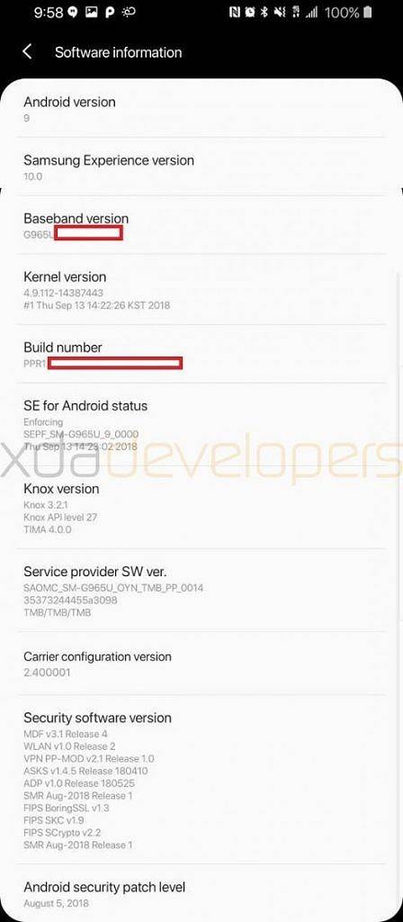 Samsung Galaxy S9+ running Samsung Experience 10.0 based on Android Pie