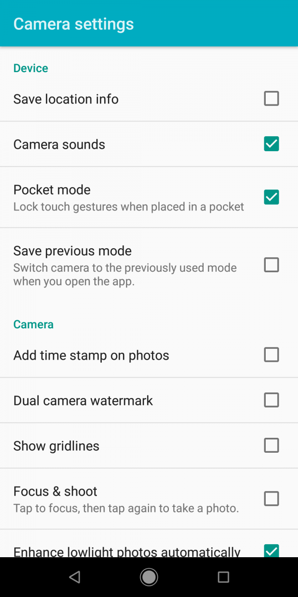 Xiaomi Mi A2 camera settings