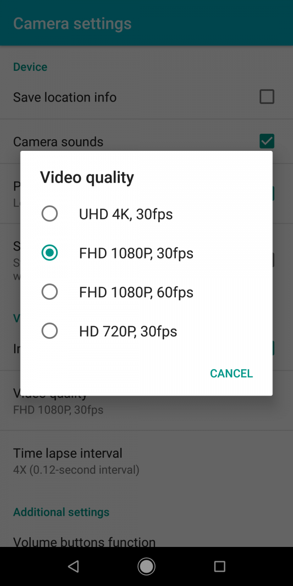 Xiaomi Mi A2 video resolution settings