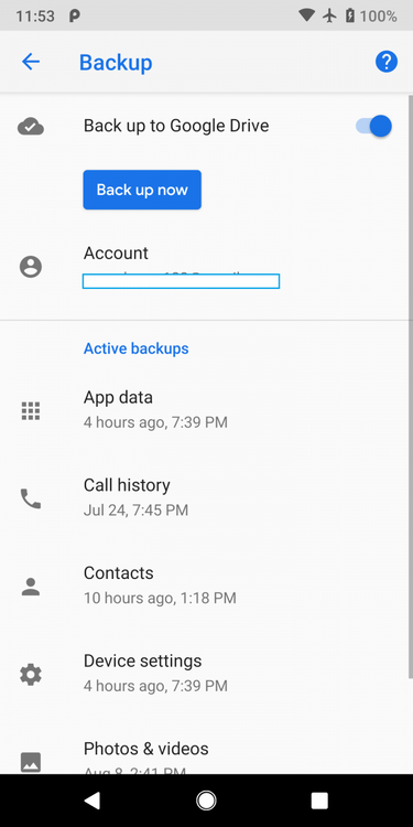 Android Pie manual Google Drive backup