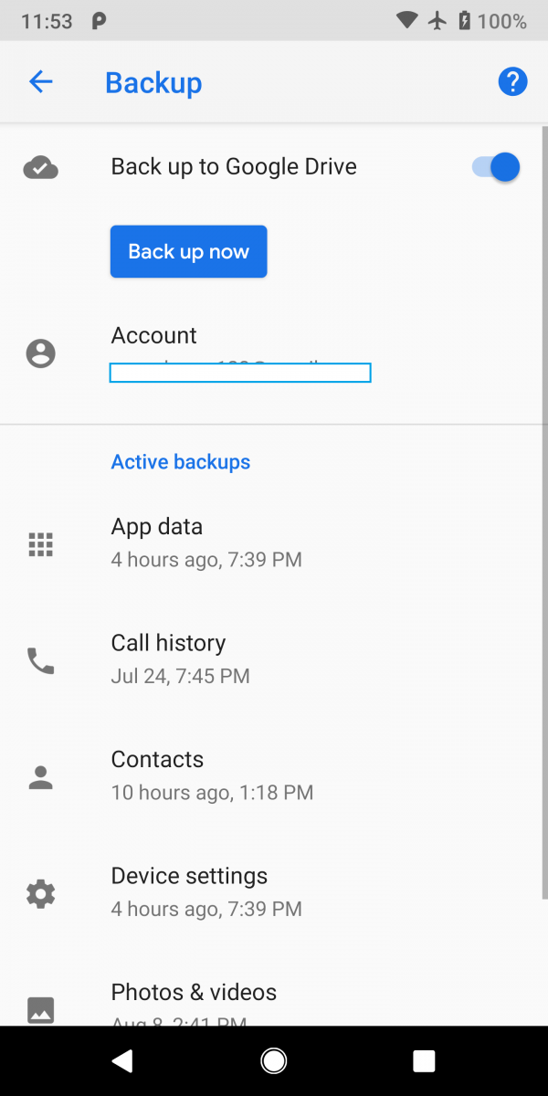 Android Pie manual Google Drive backup