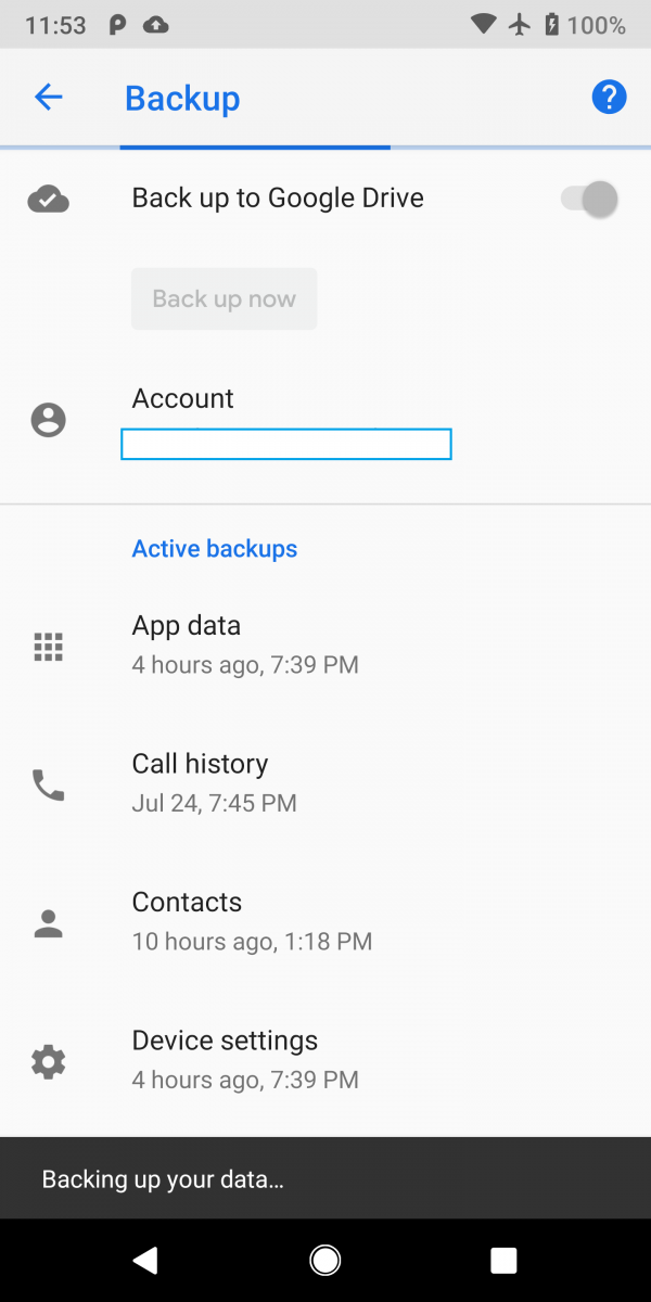 Android Pie manual Google Drive backup