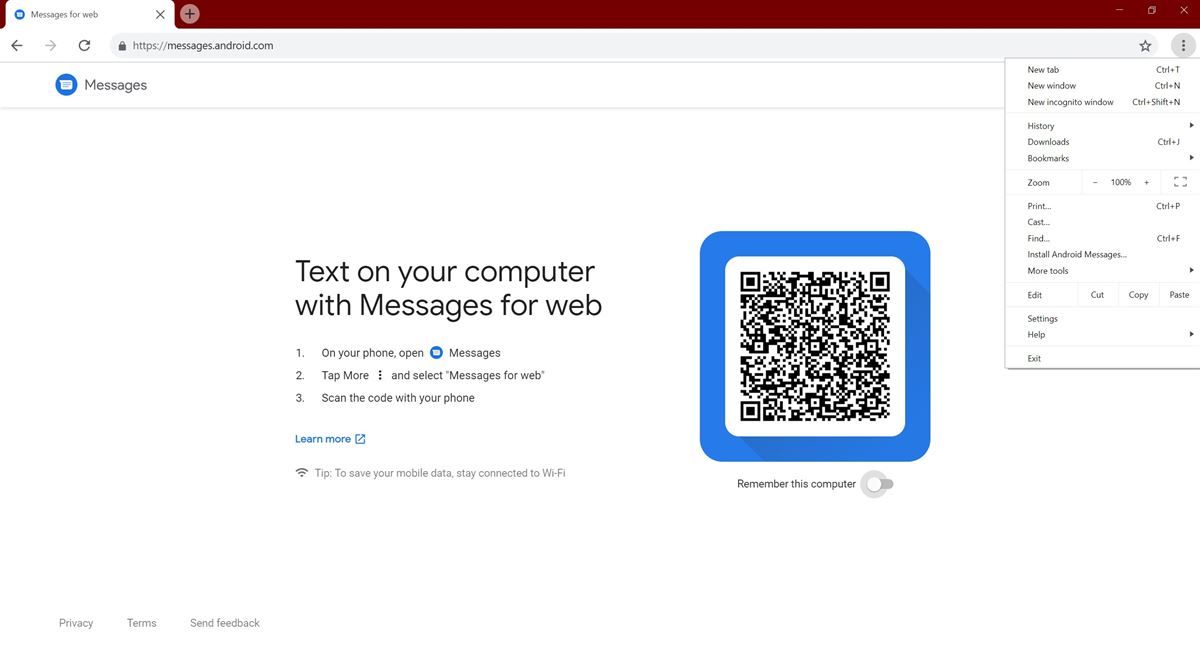 Android Messages Progressive Web App