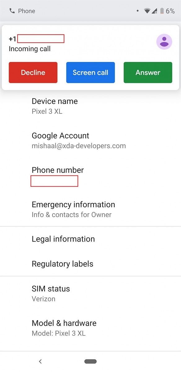 Google Pixel 3 XL Call Screening