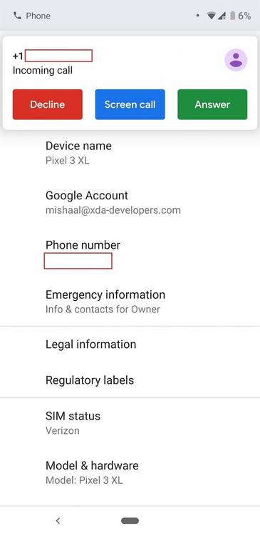 Google Pixel 3 XL Call Screening