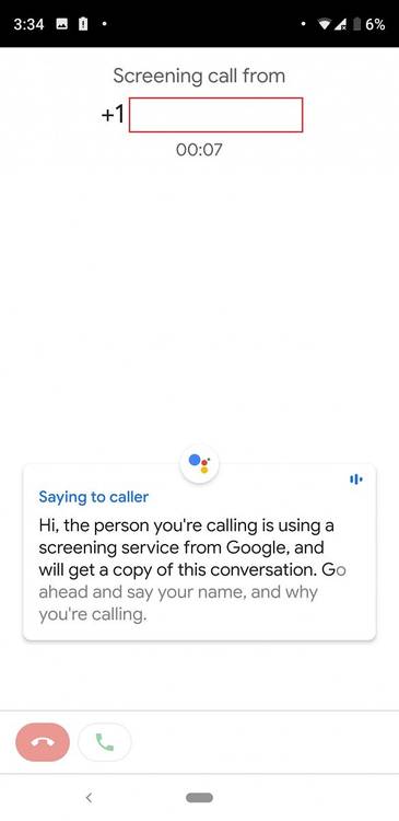 Google Pixel 3 XL Call Screening