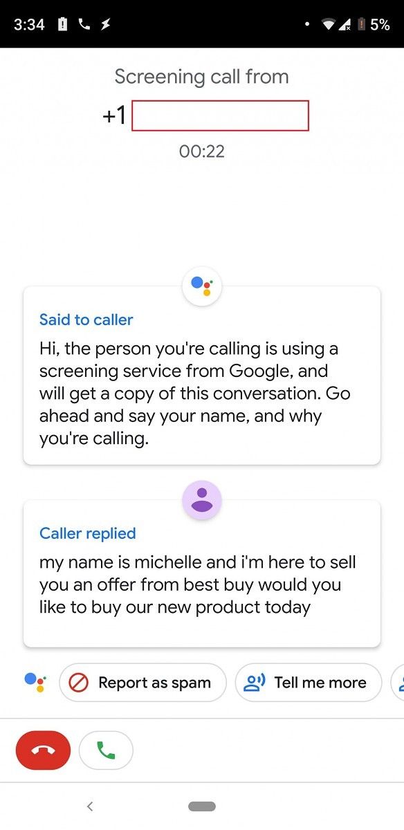Google Pixel 3 XL Call Screening