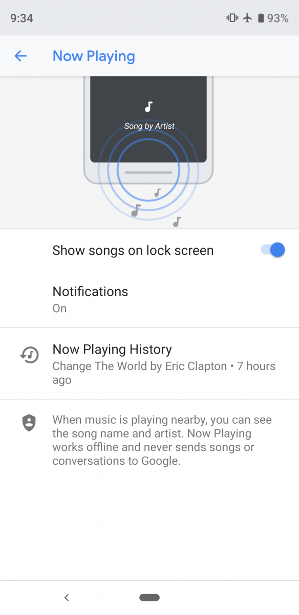 Google Pixel 3 Now Playing
