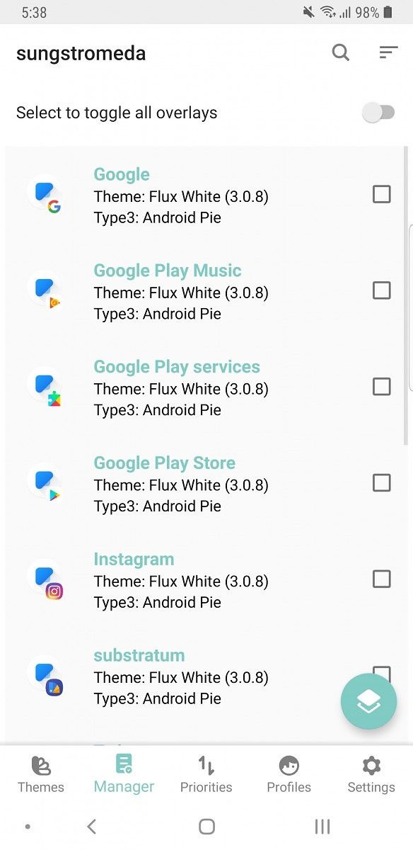 Substratum custom themes on Samsung Experience 10 based on Android Pie