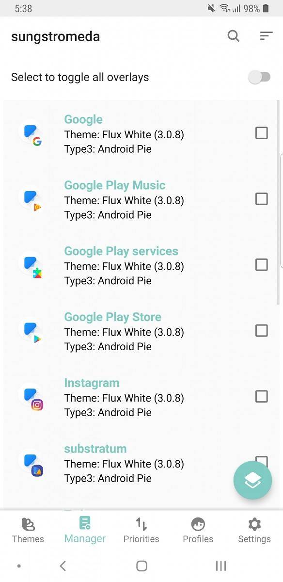 Substratum custom themes on Samsung Experience 10 based on Android Pie
