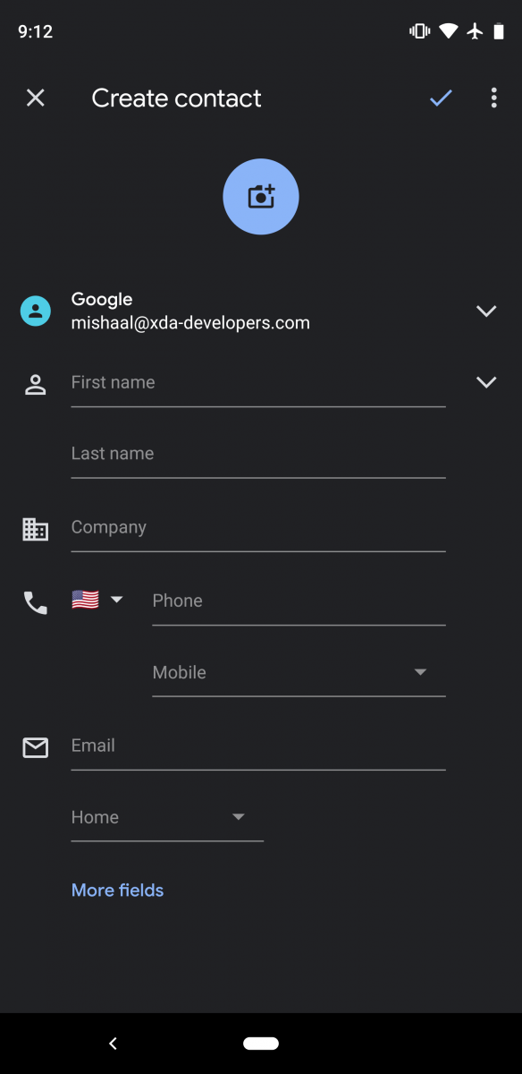 Google Contacts dark theme