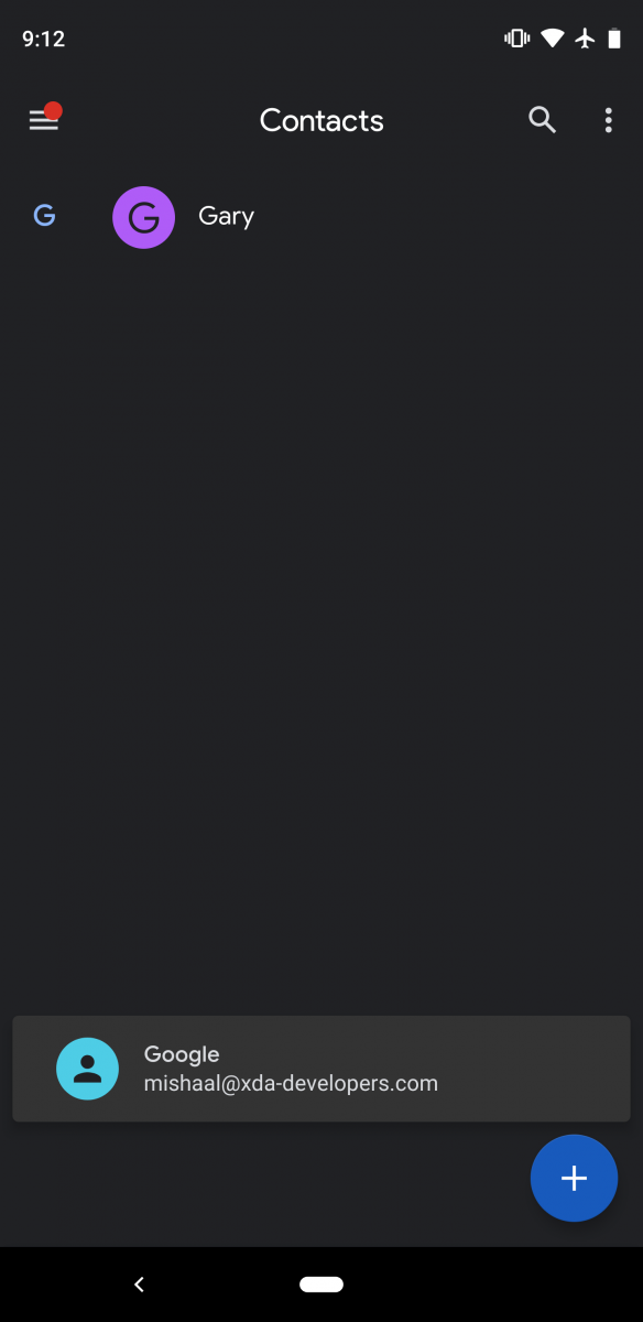 Google Contacts dark theme