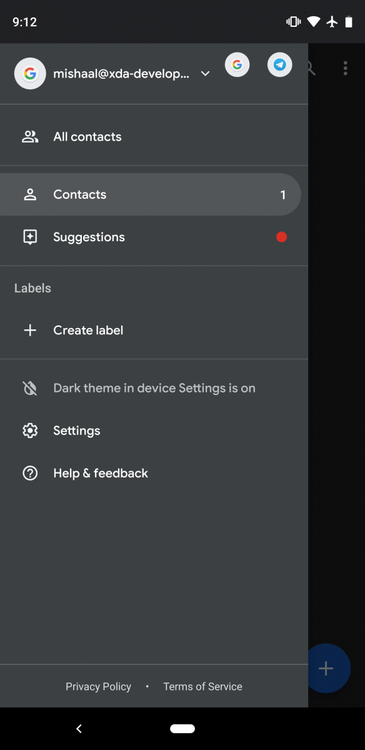 Google Contacts dark theme