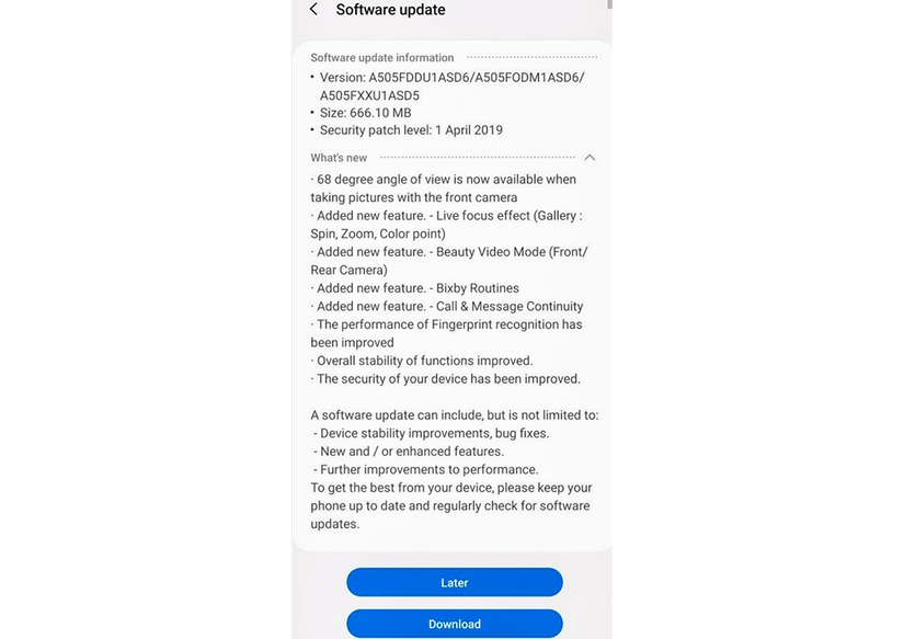samsung galaxy a50 update