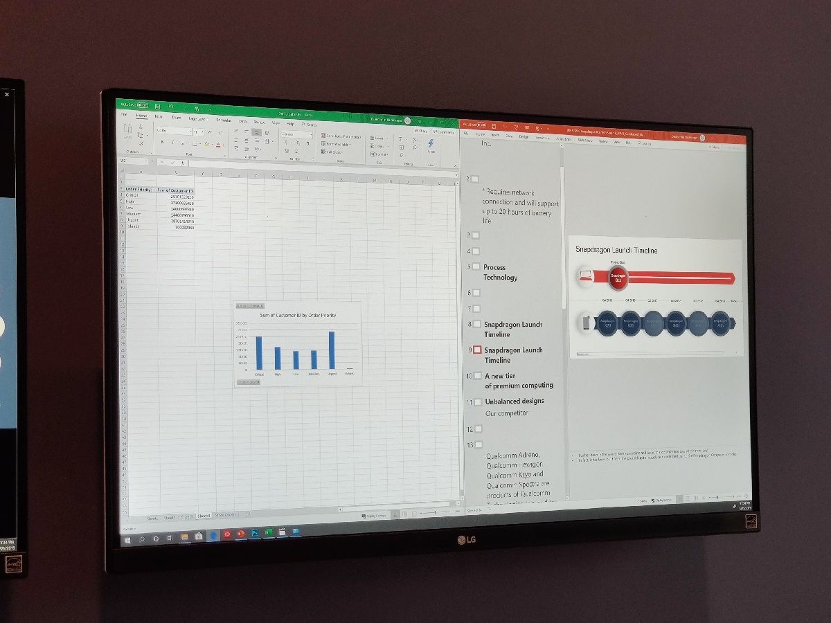 Microsoft Excel and Microsoft PowerPoint running on the Snapdragon 8cx on Windows 10