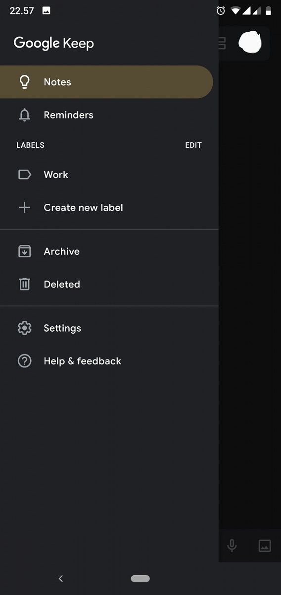 google keep notes dark mode