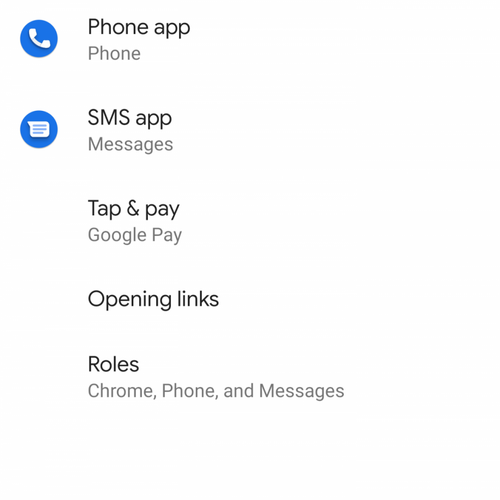 Android Q Roles Page