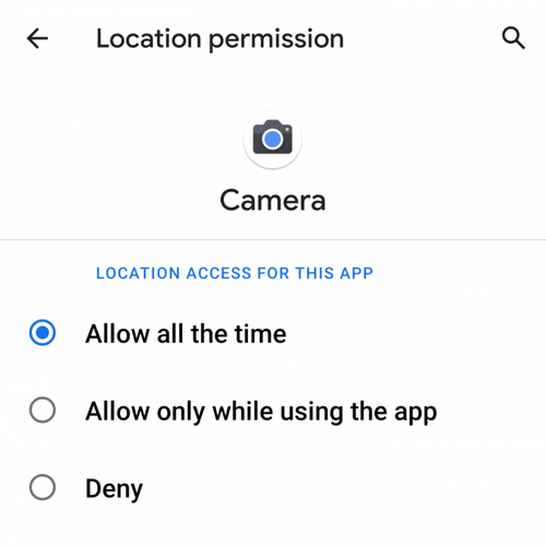 Android Q location permission options