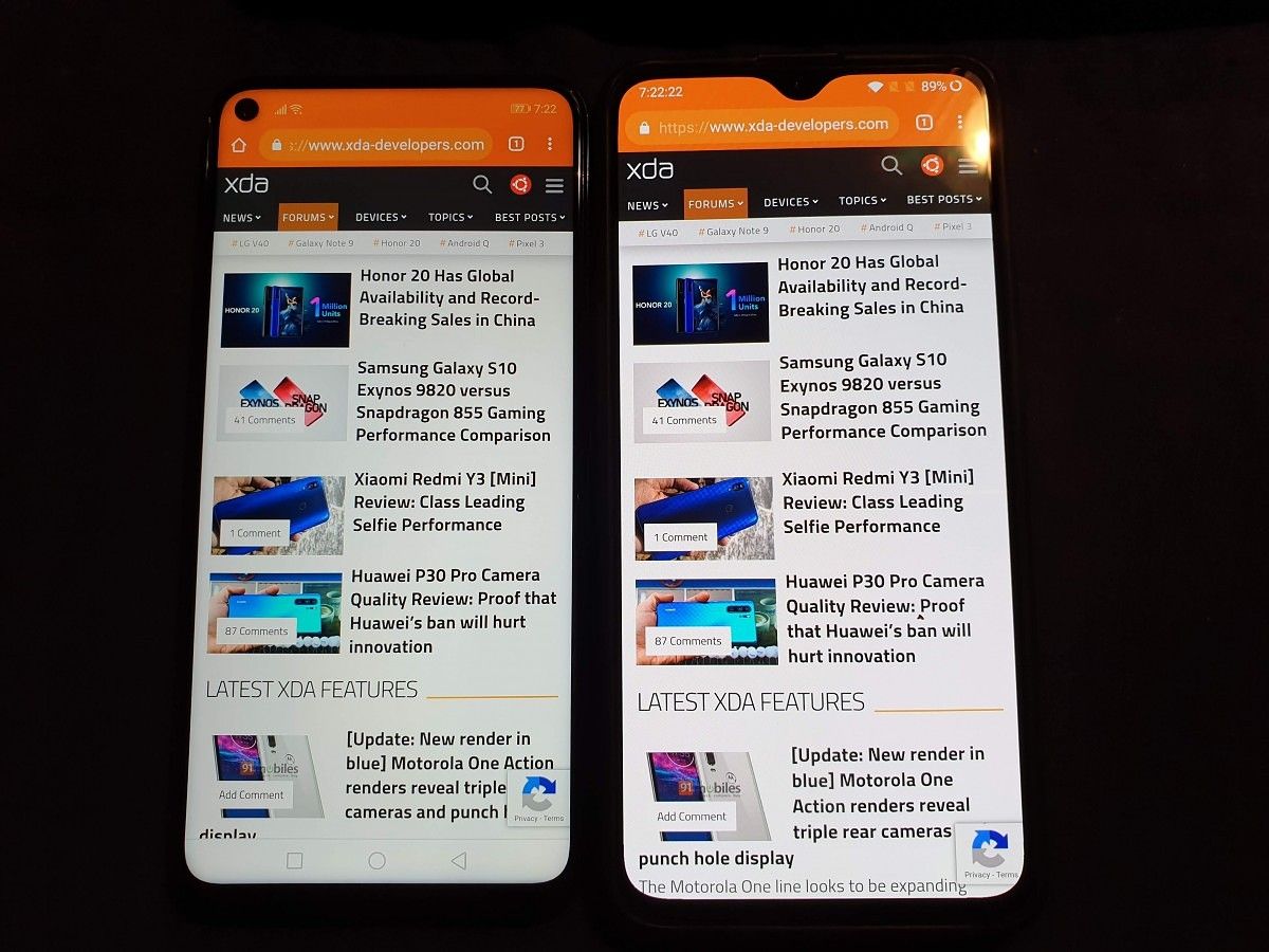 Honor 20 Display vs OnePlus 6T Display
